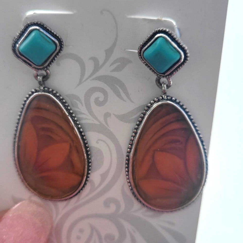 Turquoise and brown earrings